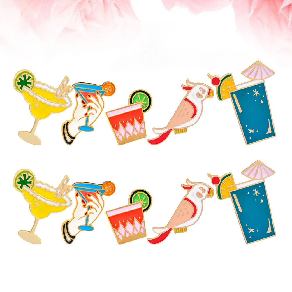 

10pcs Beach Party Theme Alloy Breastpins Dripping Oil Design Creative Brooch Dress Accessories Lemon Juice Style Chest Pins For