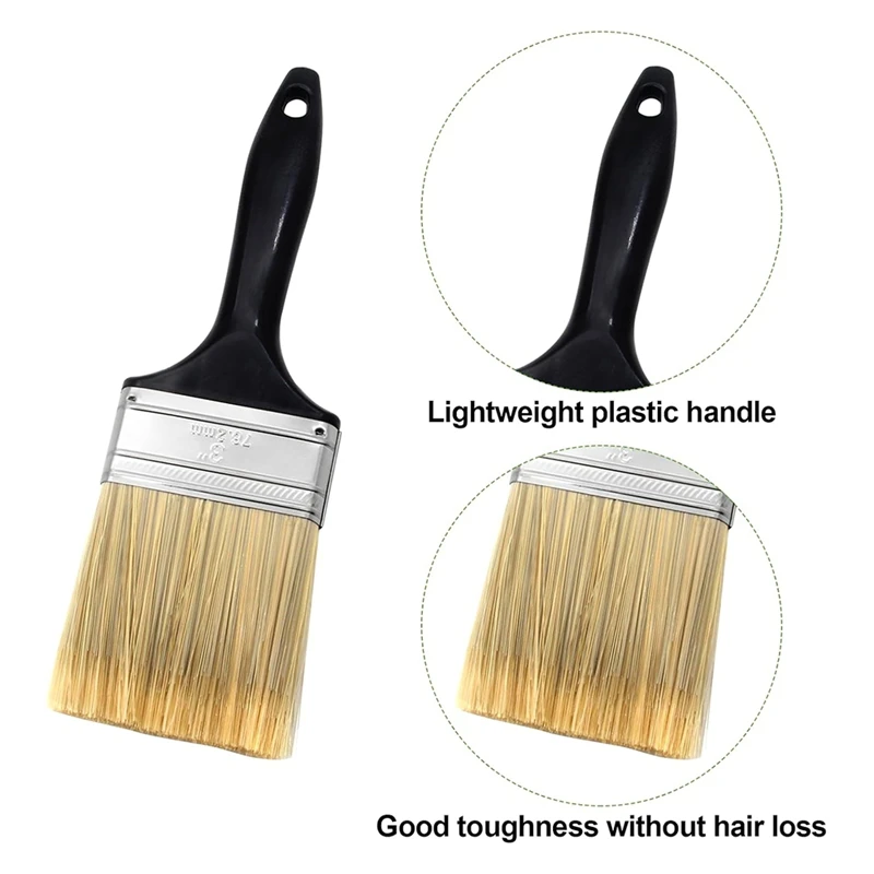 3Inch Flat Paint Brushes,Professional Paint Tools With Treated Plastic Handle For DIY Paint,Furniture,Fences,Wall Trim