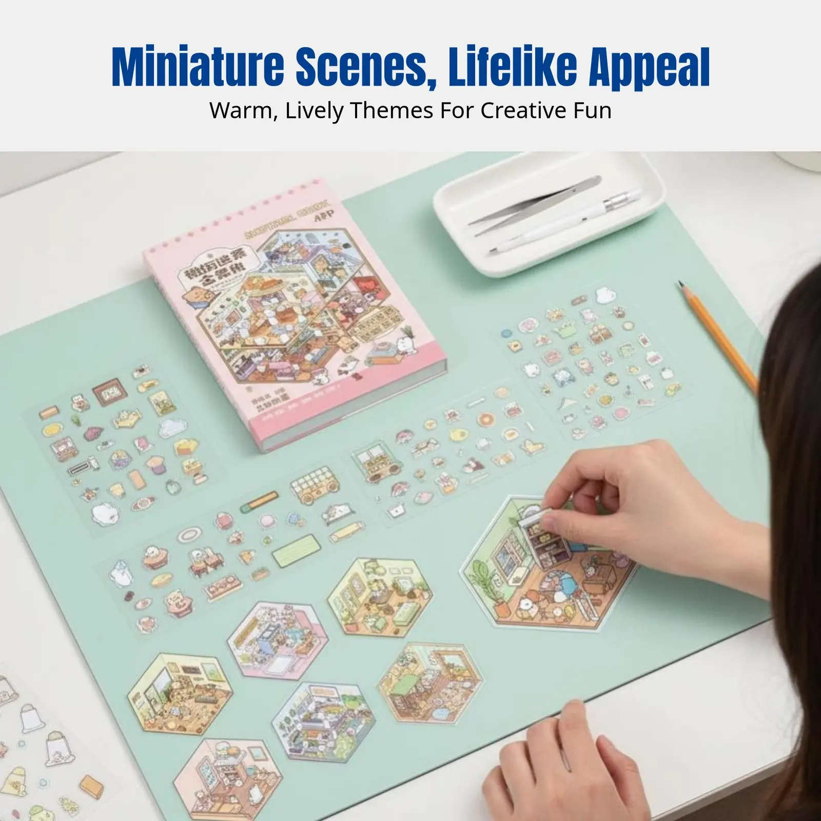 

Книга наклеек с 3D-пейзажами, миниатюрные сцены для самостоятельного создания, визуальный декор в виде мультяшного городка, коллекция наклеек