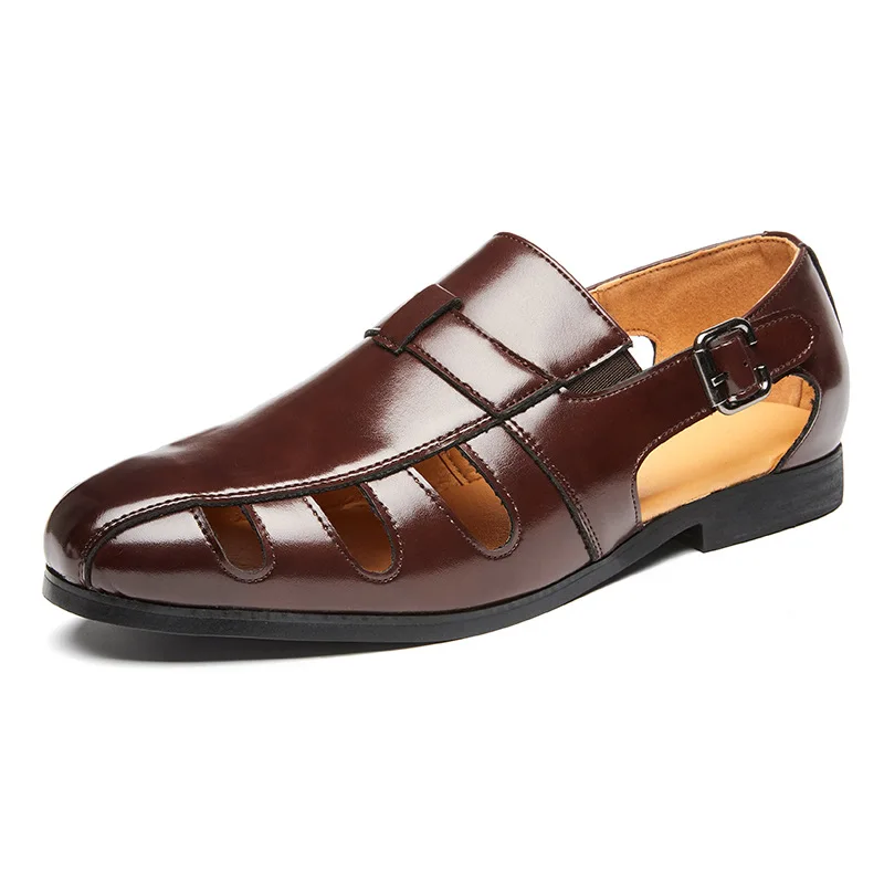 2026 Summer New Men's Gladiators Buckle All Match Pu Leather Casual Shoes Breathable Beach Business Sandals Outdoor Slippers