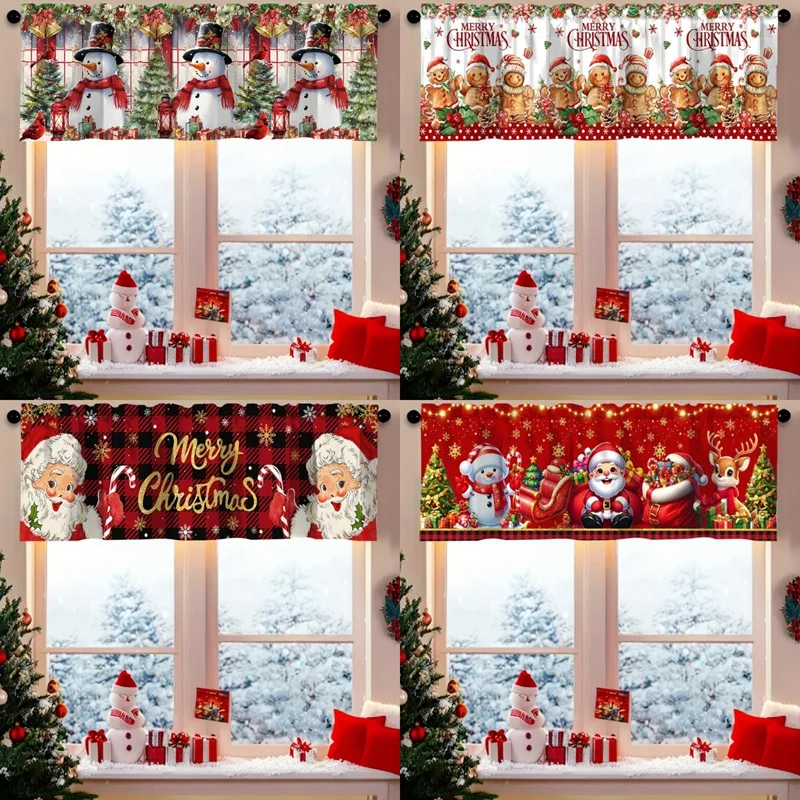 Christmas Short Curtains Valances Christmas Decorations for Home 2025 Xmas Ornaments Windows Treatments for Kitchen Bathroom