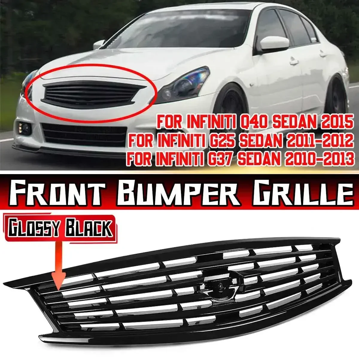 New Front Bumper Radiator Grille For Infiniti G37 2010-2013 G25 2011-2012 Q40 2015 4Dr Sedan Front Grille Racing Grills Body Kit