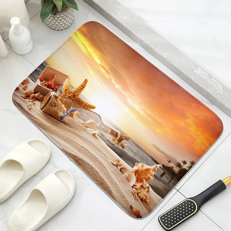 1 piece of ocean scene printed carpet-watercolor marine biology bathroom door mat entrance carpet, suitable for kitchen bedroom