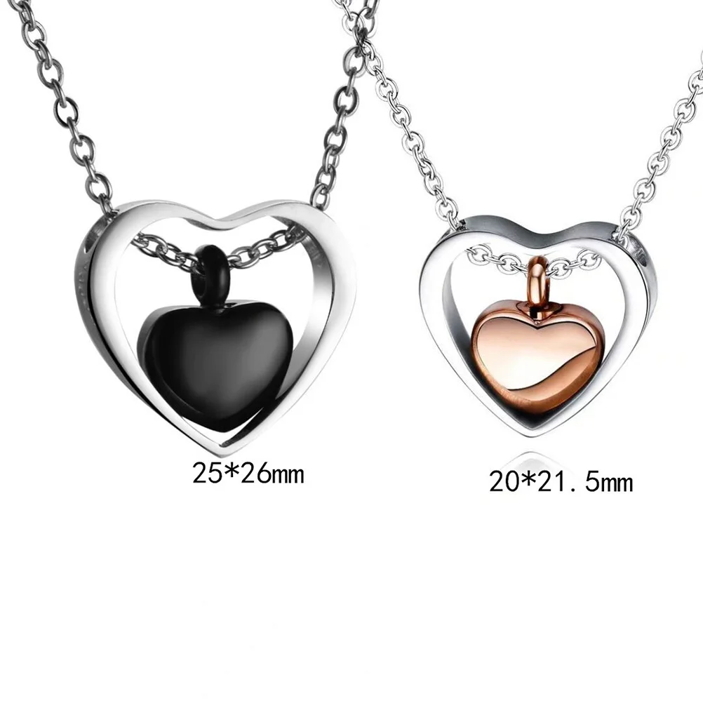 

Openable Necklace Double Heart Shape Urn Pendant Stainless Steel Jewelry Souvenir Gift for Pet Ashes Size S