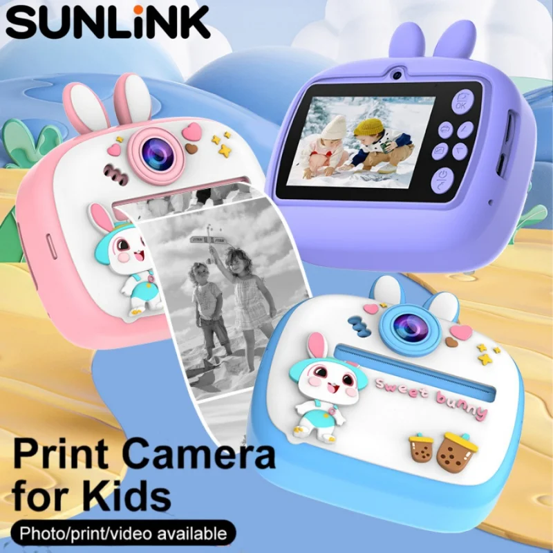 

1 шт. детская цифровая камера Polaroid, миниатюрная портативная HD-камера с милым мультяшным кроликом, камера с функцией печати