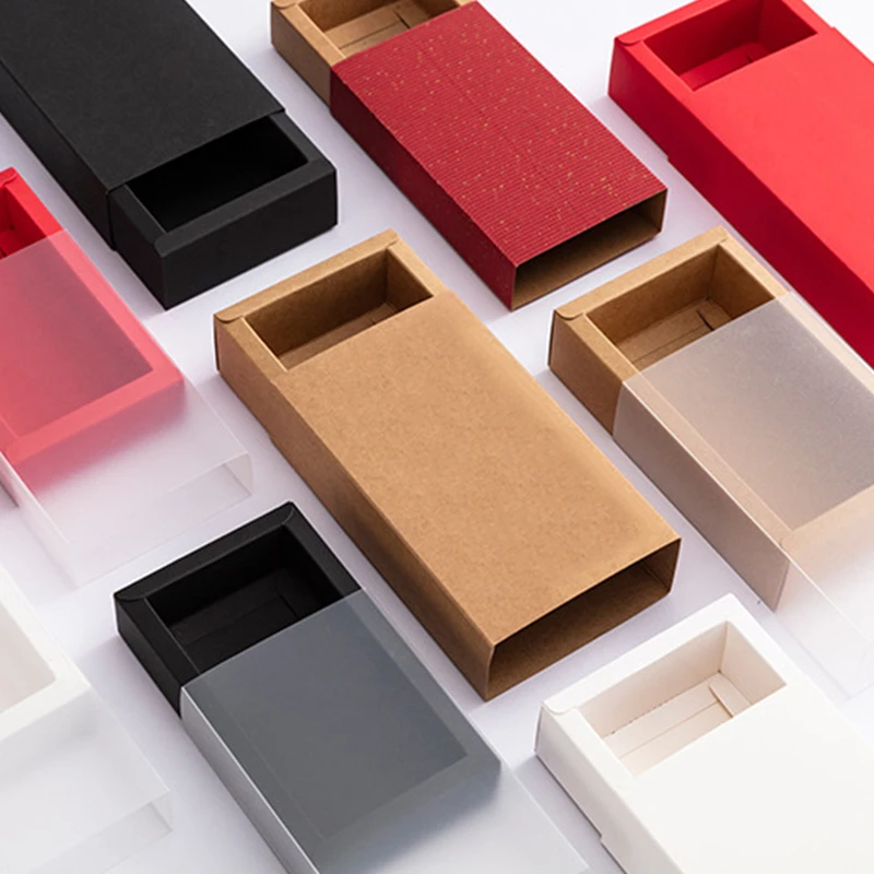 1pc Kraft Paper Packing Box With Transparent PVC Window Delicate Drawer Display Gift Box Wedding Jewelry Boxes