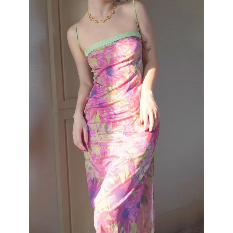 

Sexy Suspender Cheongsam Lady Floral Split Qipao Lingerie Uniform Chinese Style Improved Dress Gown Slim High-waisted Vestidos