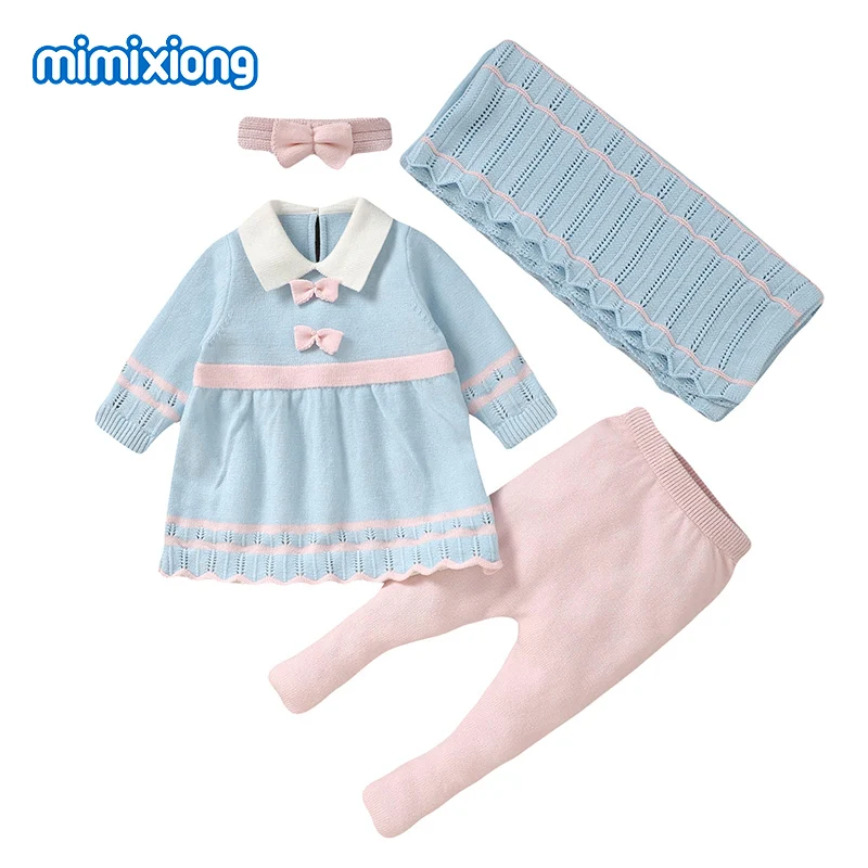 Baby Girls Clothes Sets Cute Turtle Neck Long Sleeve Sweaters Shirts+Pants+Blankets Outfits 3pcs Sets Winter Outwear Infant Wear