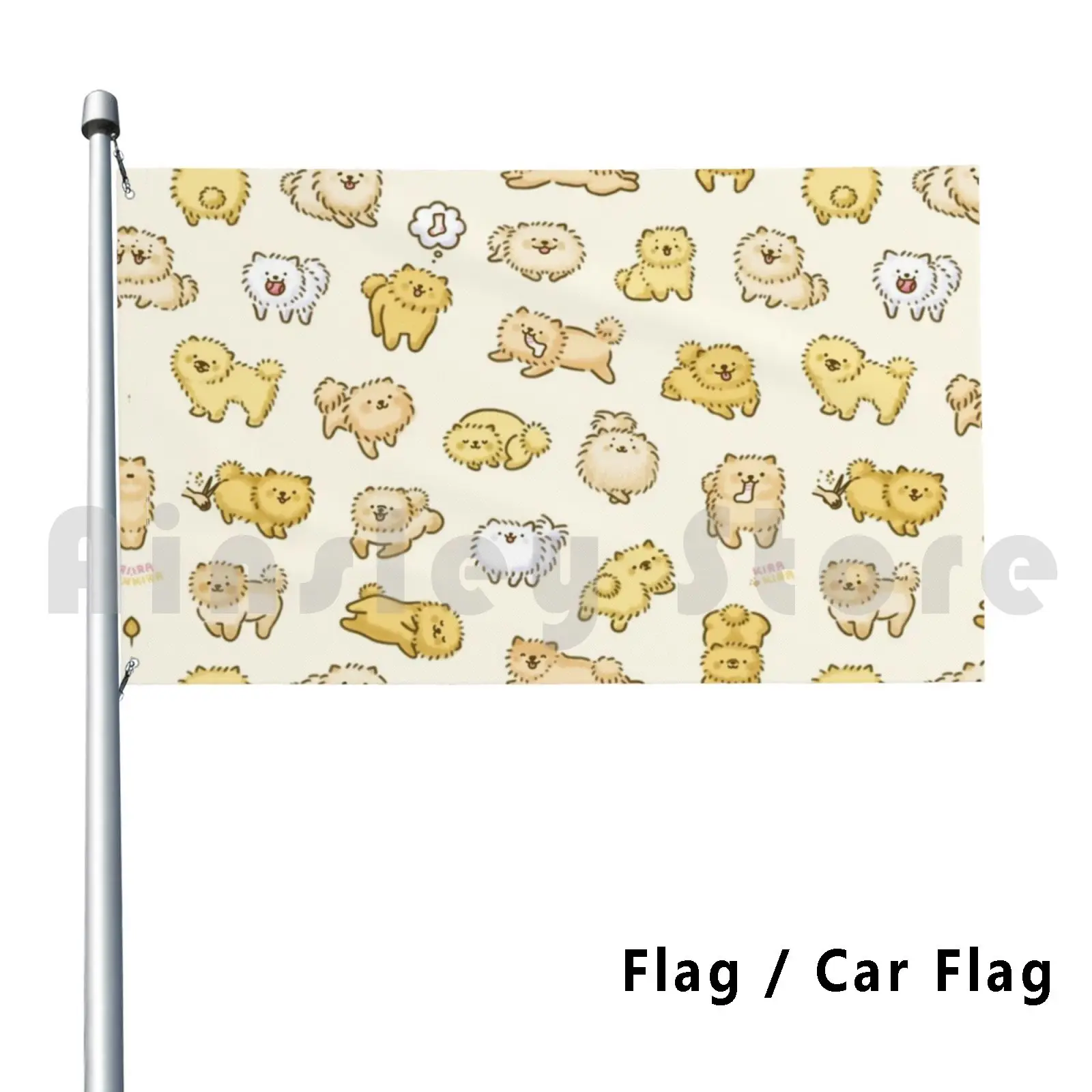 Pom Life! Kawaii Pomeranian Doodle Flag Car Flag Funny Kawaii Pom Pomeranian Poms Pomeranians Dogs Doggy