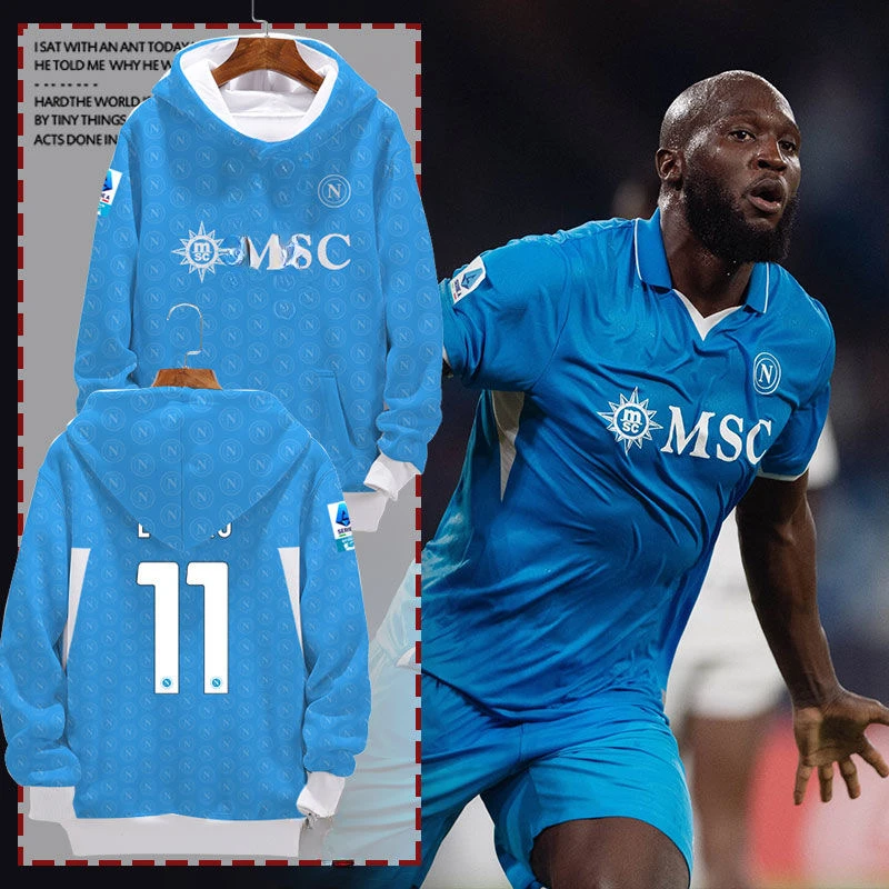 24-25Season Napoli Team Uniforms Lukaku Football Clothes Hooded Hoodie Male and Female Fans of The Same Personalized Hooded Coat