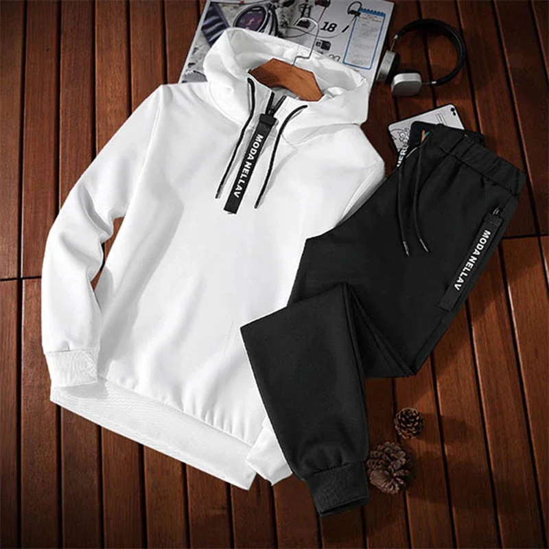 2024 Mens Tracksuit Fashion Zipper Neckline Hooded Sweatshirts Suit Casual Sport Jogging High Quality Comfortable Trend Clothing