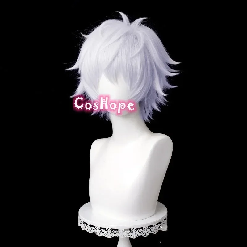 Gojo Satoru Cosplay Wig, Resistente ao Calor, Perucas Sintéticas, Anime, Prateado, Roxo, 32cm