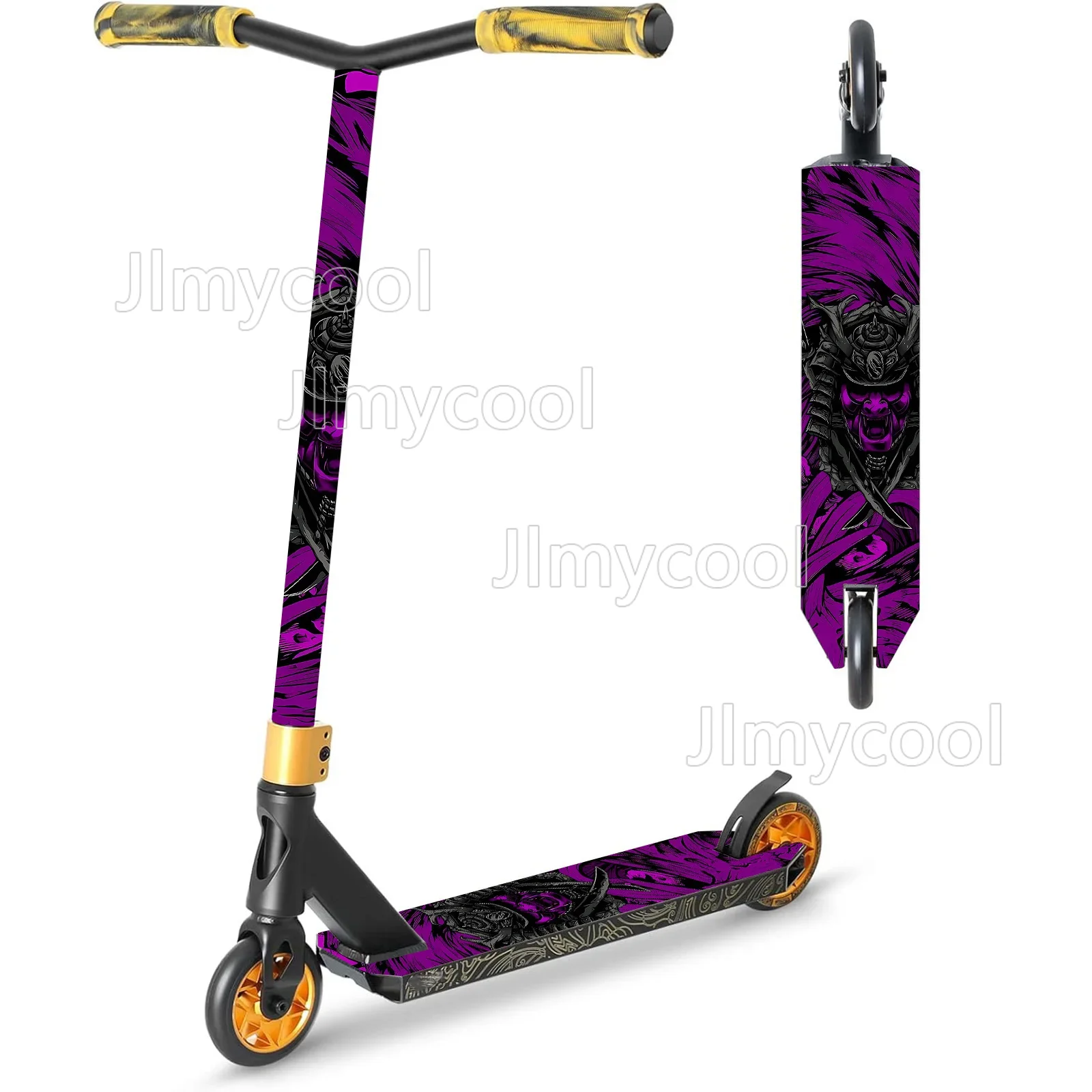Purple Flame Samurai Trendy Cool Trendy Scooter Sticker Skateboard Stickers, Scooter Floor Mat Stickers, Cool Skateboard