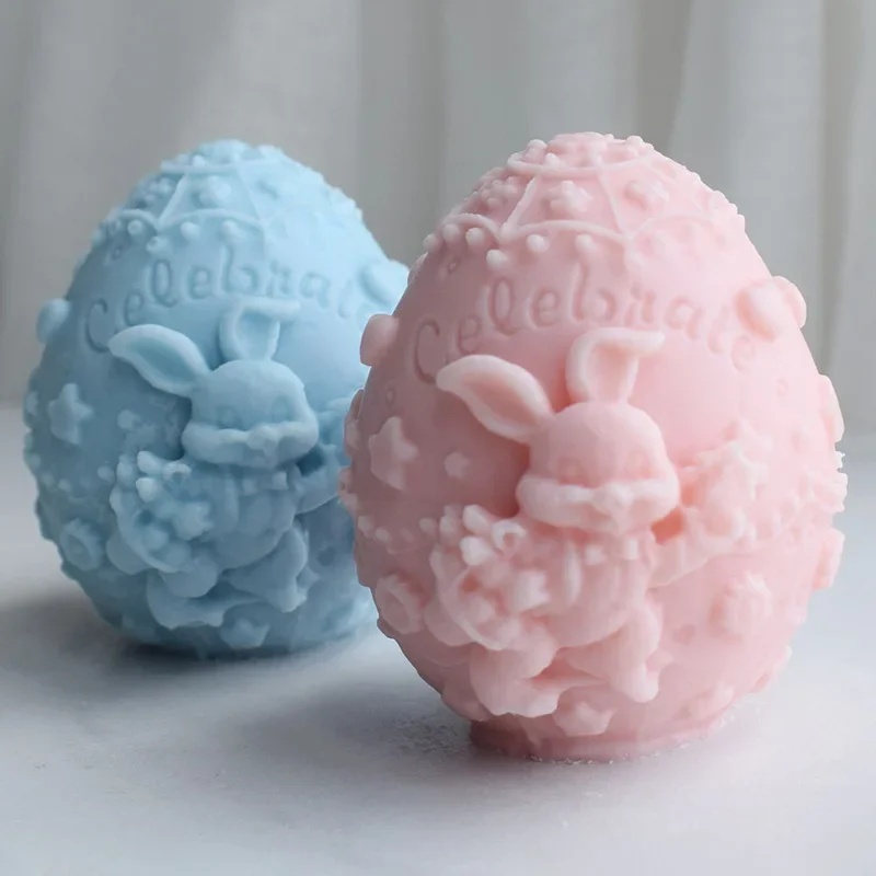 Carve Rabbit Egg Silicone Candle Mold 3D Cartoon Animal Soap Plaster Epoxy Make DIY Bunny Chocolate Ice Baking Tool Holiday Gift