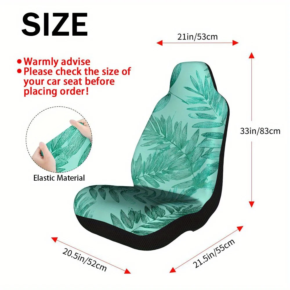 2pcs Tropical Green Leaves Car Seat Covers For Front Seats, Universal Fit For Cars, Trucks, SUVs, Sedans, Offering Maximum Prote