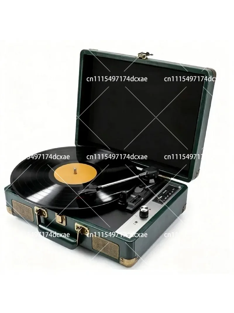 Vintage Vinyl Record Player with Ruby Stylus, Retro Stereo Phonograph for Living Room Decor