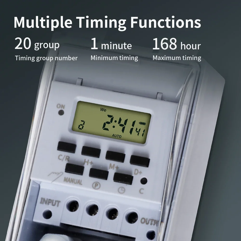 TNCE 30A Timer Switch, Waterproof 220V time controller, set to seconds, 32 groups of timer on and off, for light, water pump