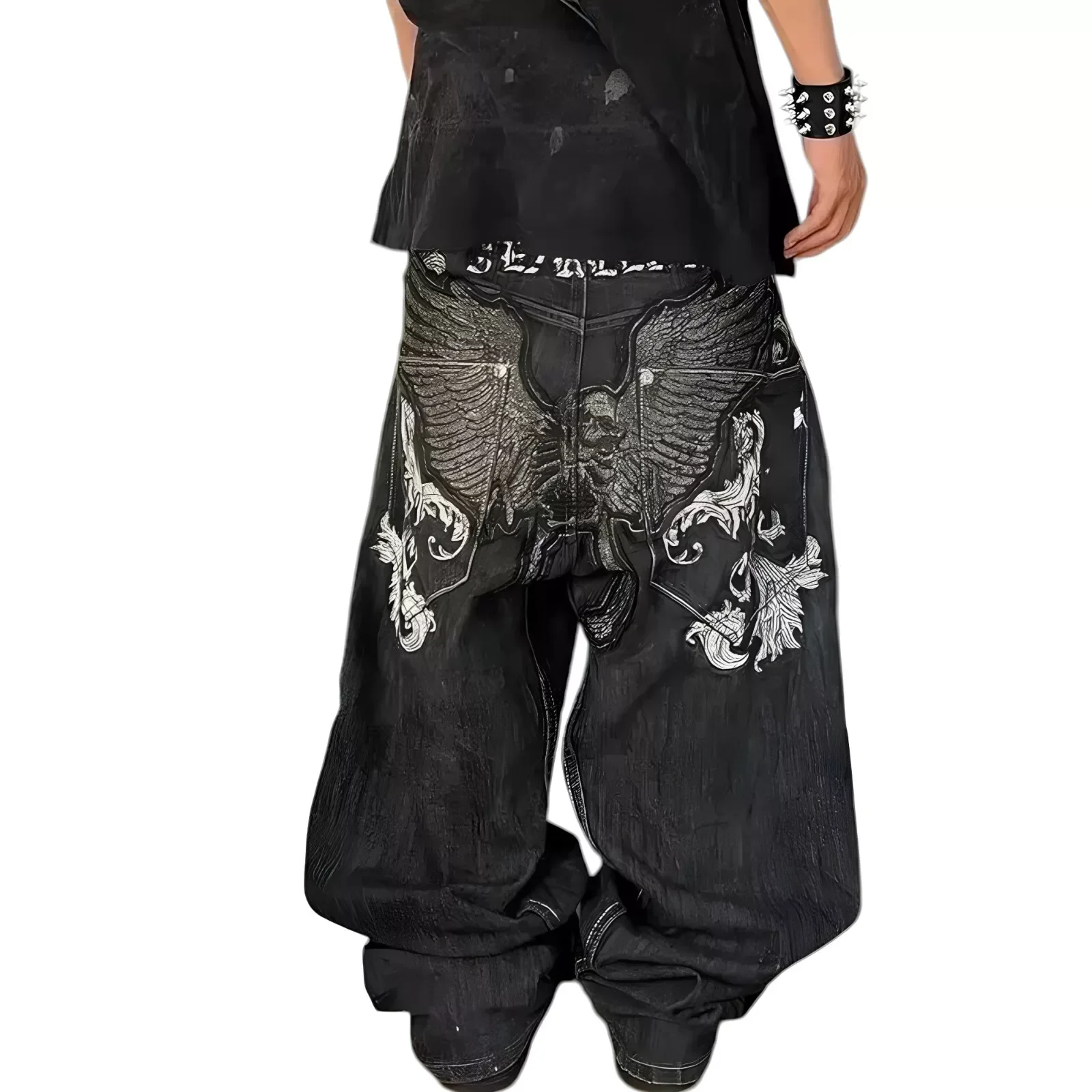 

Y2k Vintage Skull Wings Embroidered Baggy Jeans Women Popular Casual Joker Gothic High Waist Wide-Leg pants Street Wear