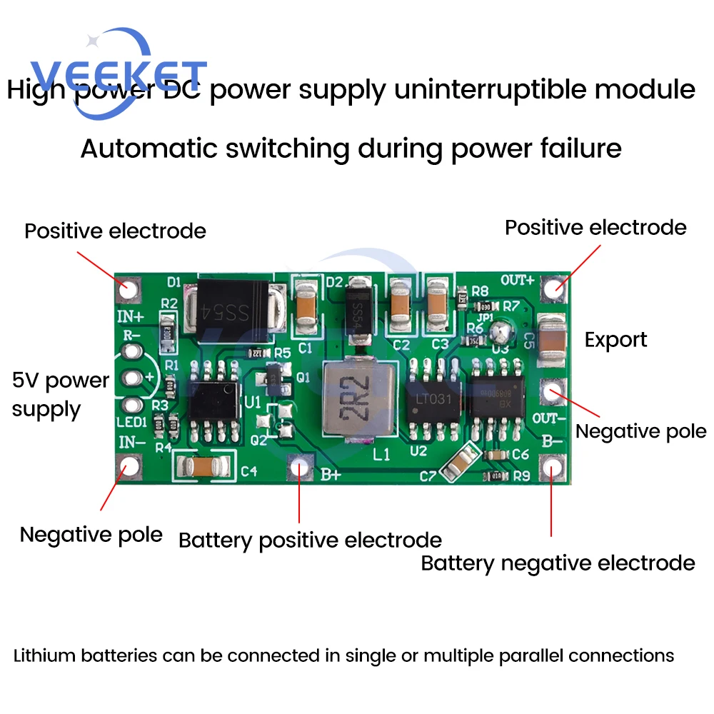 

Lithium Battery Module UPS Uninterruptible Power Supply Compact 5V12V15W Stable Performance for Network Devices