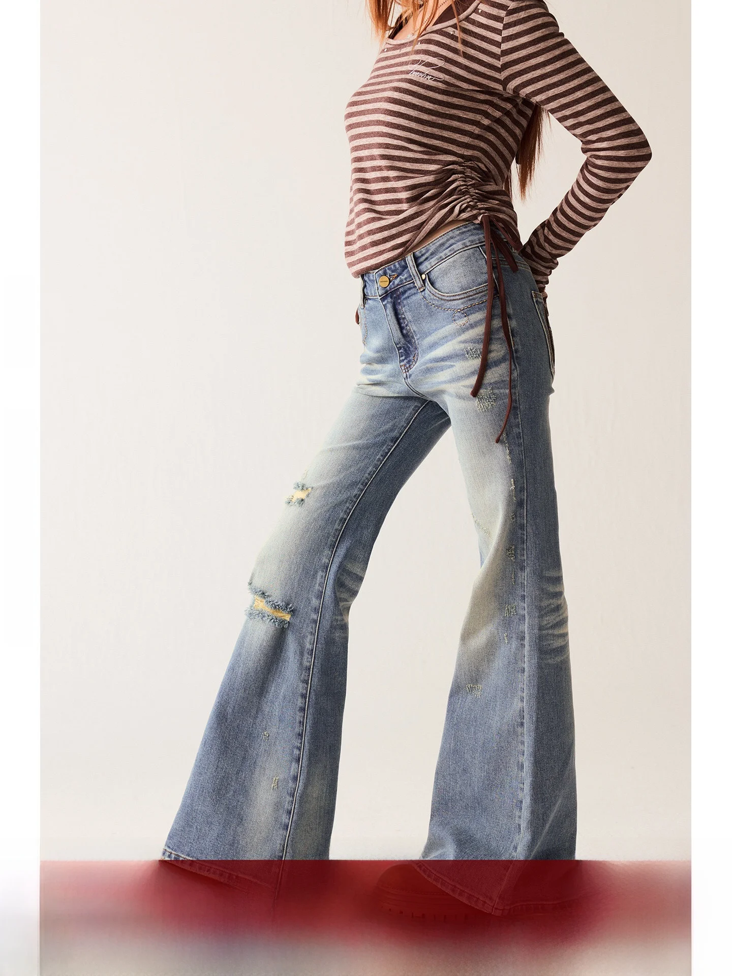 

Speed Pulse BeerBro Sexy Slimming Stretchy Micro Flared Waed out Denim Jeans Low Waist Cotton Bell Bot for Young Women