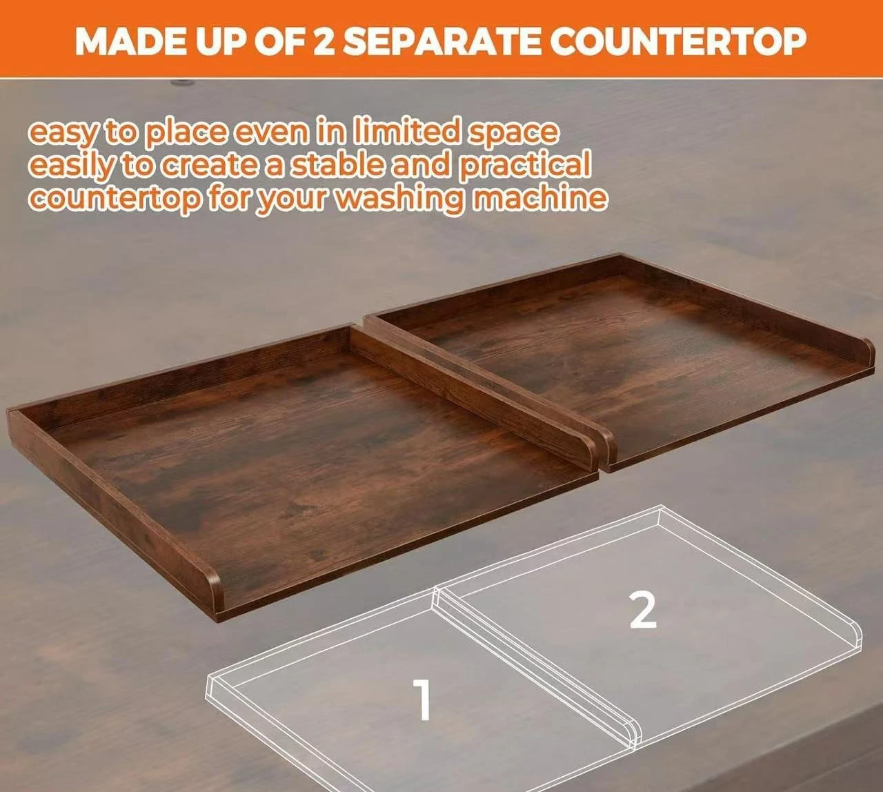 Wooden washing machine countertop storage rack, laundry room toiletries organizer