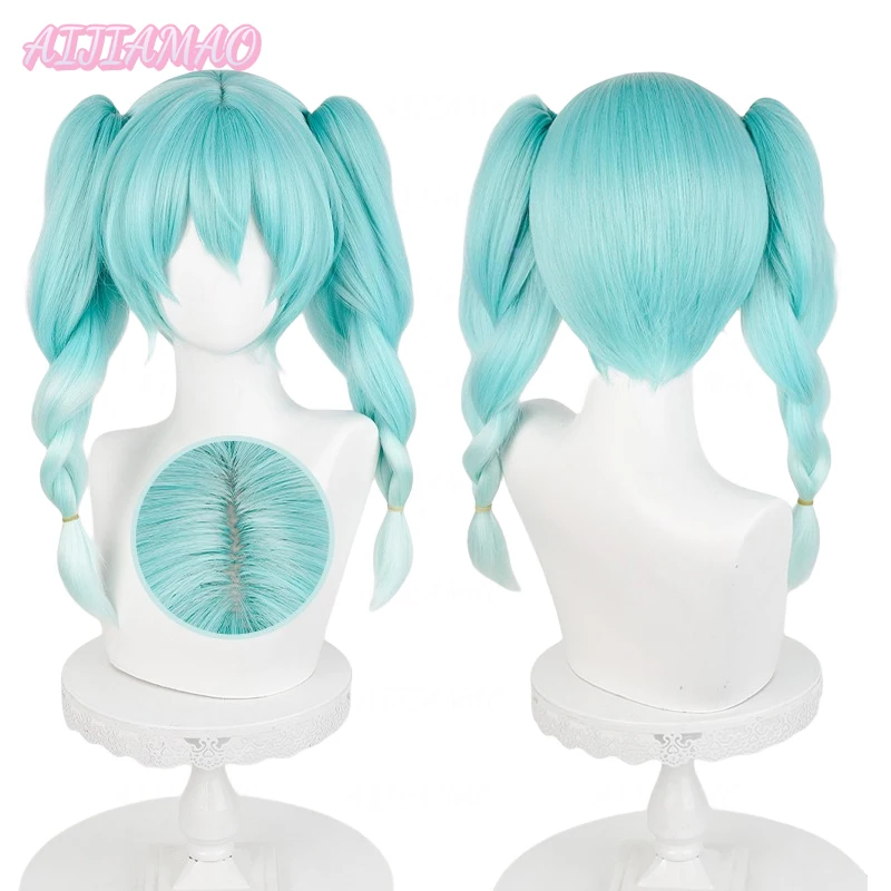 

Miku Cosplay Bunny Wig 45cm Pre Braided Wig with Double Ponytails Cyan Gradient Wig Cosplay Anime Heat Resistant Synthetic Wigs