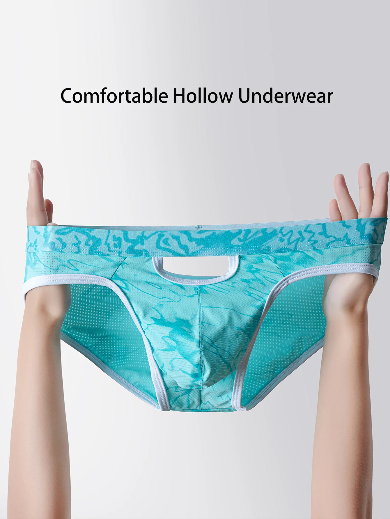 3-Pack Men's Underwear with Pattern Print, Mesh Breathable, Cut-Out Design, Fashionable and Sexy, Trendy Nylon Print Underwear