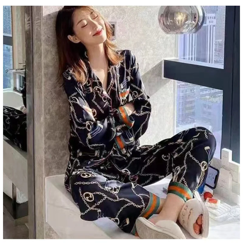 Liba Sin Pajama Women\'s Spring/summer Instagram Korean Edition Women\'s Silk Long Sleeved Plus Size Silk Couple Home Fury Set