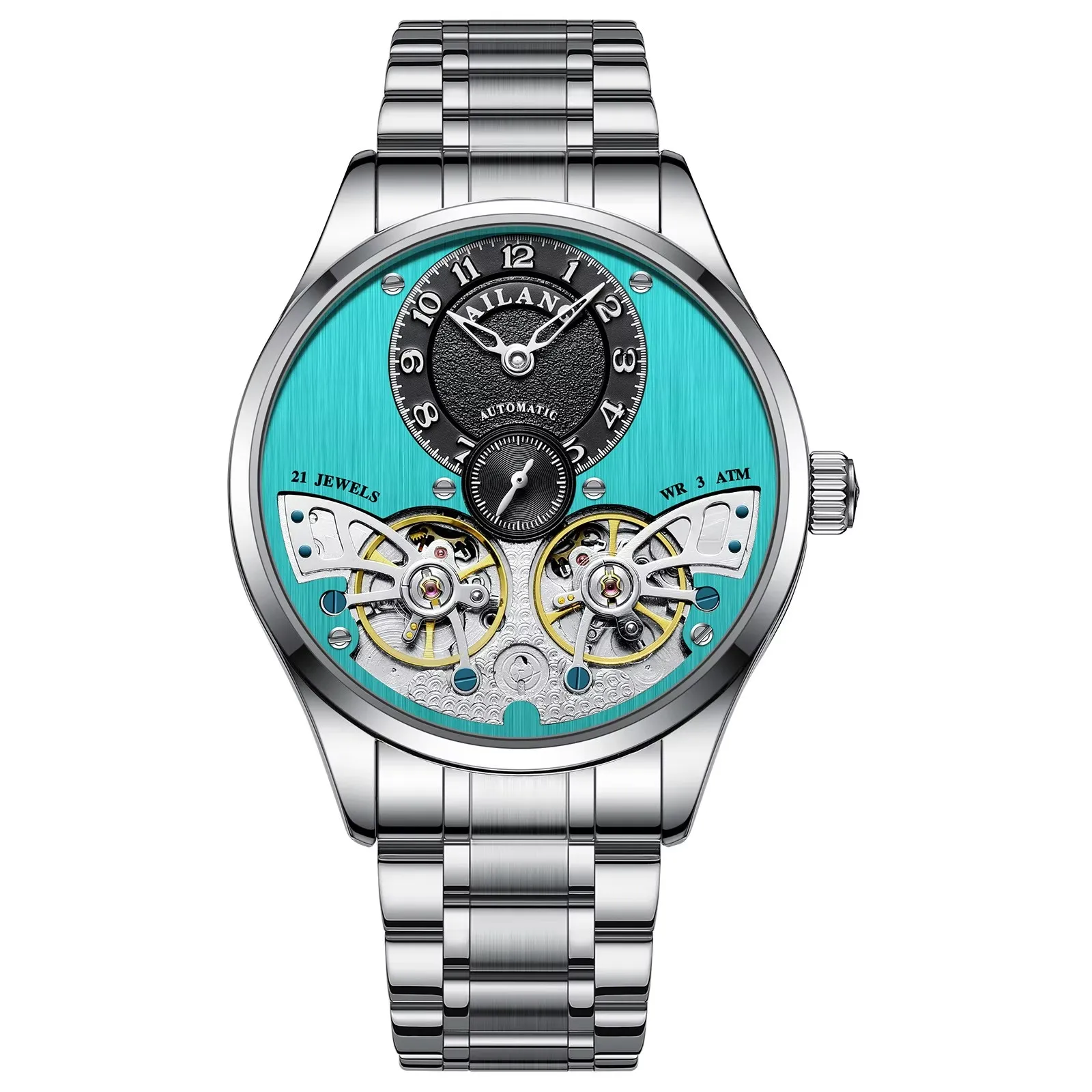Ai Lang fashion automatic mechanical watch men's double tourbillon waterproof trend skeleton design sports luxury watch
