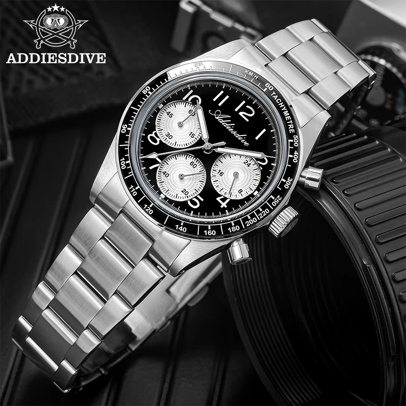 

ADDIESDVIE Men Chronograph Watch AD2517 Nylon Strap 316L Stainless Steel 10Bar Waterproof VK63 BGW9 Super Luminous Quartz Watch