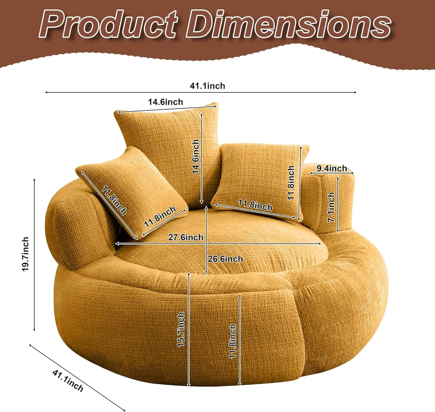 Bean Bag Chairs For Adults, Modern Round Bean Bag Sofa With Cozy Pillows & Filler, Comfy High Back Lazy Sofa Chair Reading