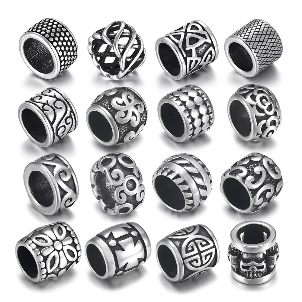 Stainless Steel Slide Beads Large Hole 8mm Charms Slider for Leather Bracelet Jewelry Making DIY Bead Spacer Supplies