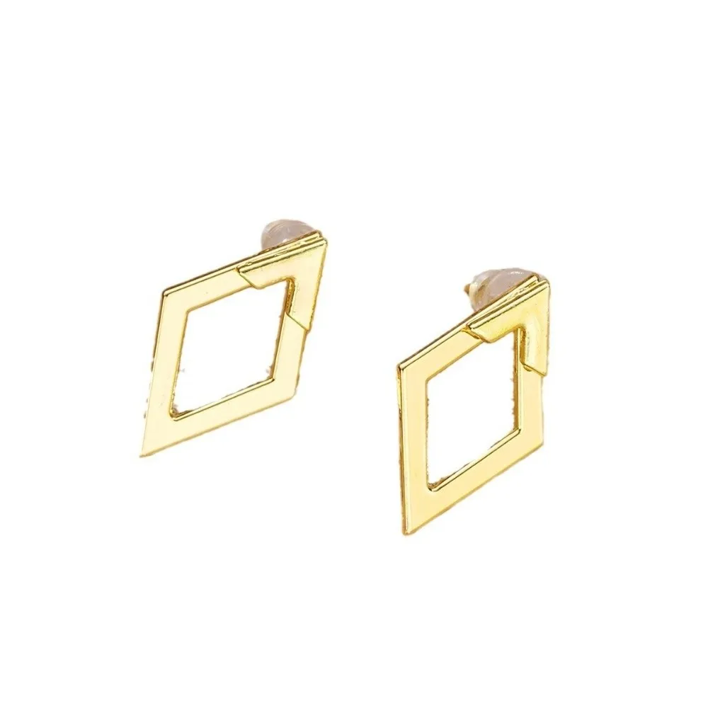 New Minimalist Geometric Stud Earrings Rhombus Shape Double Layer Ear Ring Irregular Design Gold Detachable Metal Stud Gifts