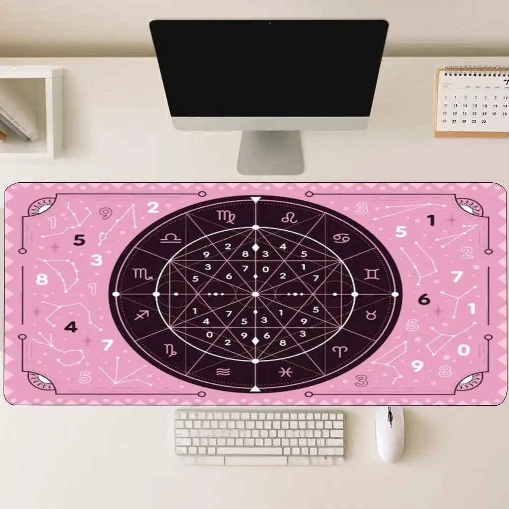 Extra Large Mousepad Pink Zodiac Astrology Symbols Desk Mat Non-Slip Locked Edge Extended Keyboard Carpet for Office Laptop