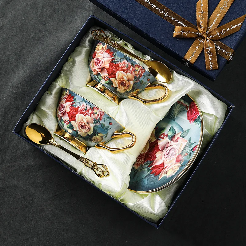 Fine Bone China Coffee Cup&Saucer Set,European Gold Porcelain Palace Tea Cup,Luxury Gift Box Afternoon Tea Set for Home Kitchen