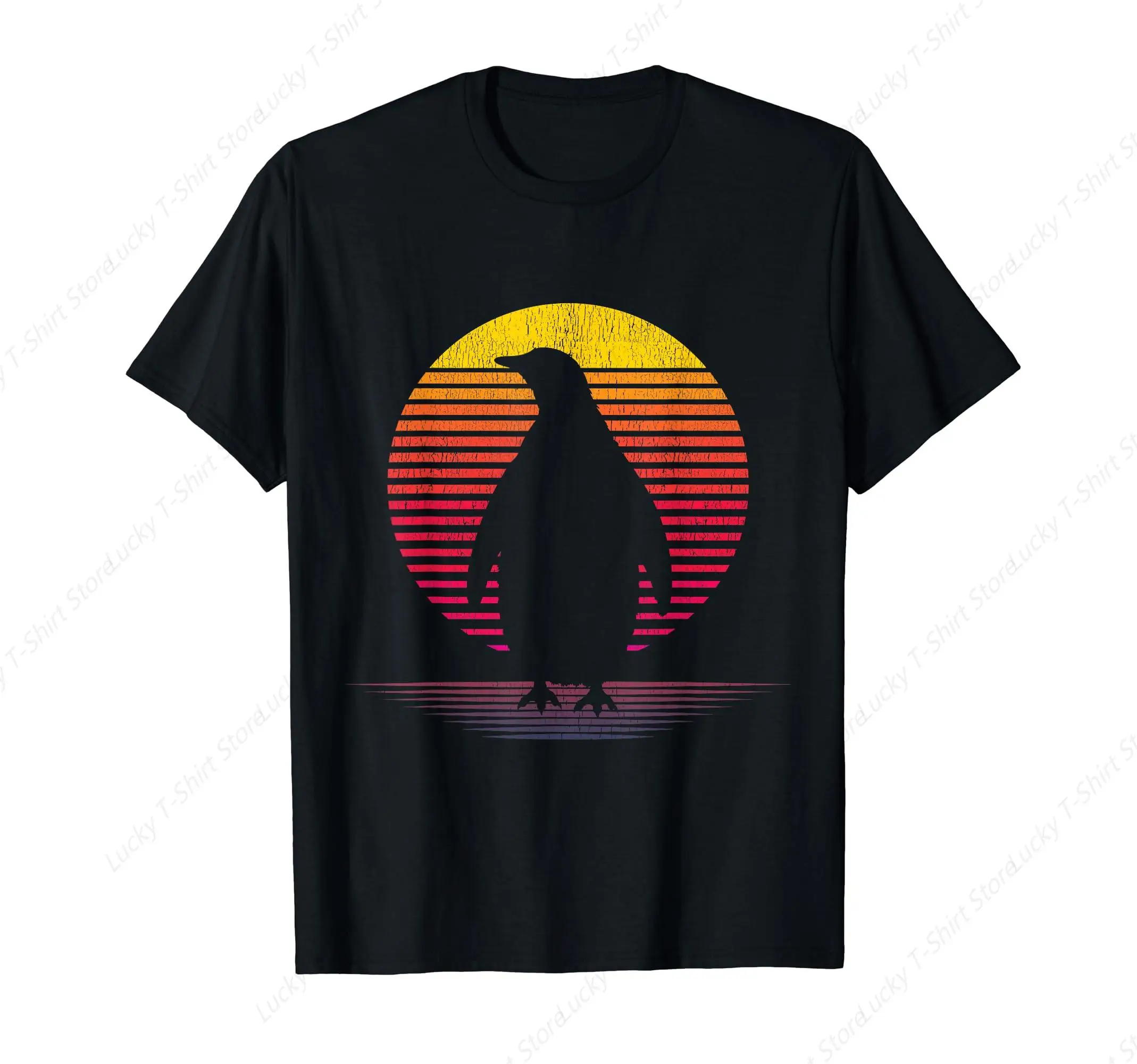 Retro Love Penguin Silhouette Lover Men‘s T-Shirt Soft Comfortable Easy to Wear Simple Practical not Easy to Shrink Durable