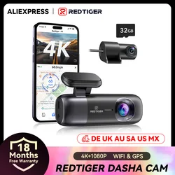 REDTIGER F9 Dash Cam 4K Voor en Achter WiFi GPS Autocamera voor Parkeermodus Auto Dvr voor Nachtzicht Autorecorder Door App-bediening