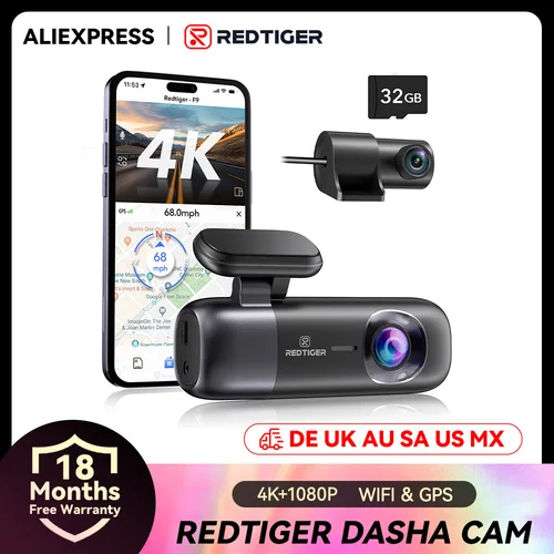 REDTIGER F9 Dash Cam 4K WiFi delantero y trasero GPS cámara de coche para modo de estacionamiento Dvr de coche para visión nocturna grabadora de coche por Control de aplicación