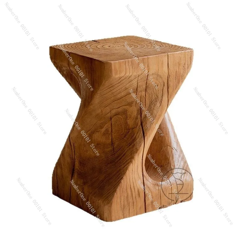 Rustic Solid Wood Stump Side Table Vintage Distressed End Table Wabi Sabi Tea Coffee Table Creative Log Pedestal Plant Stand