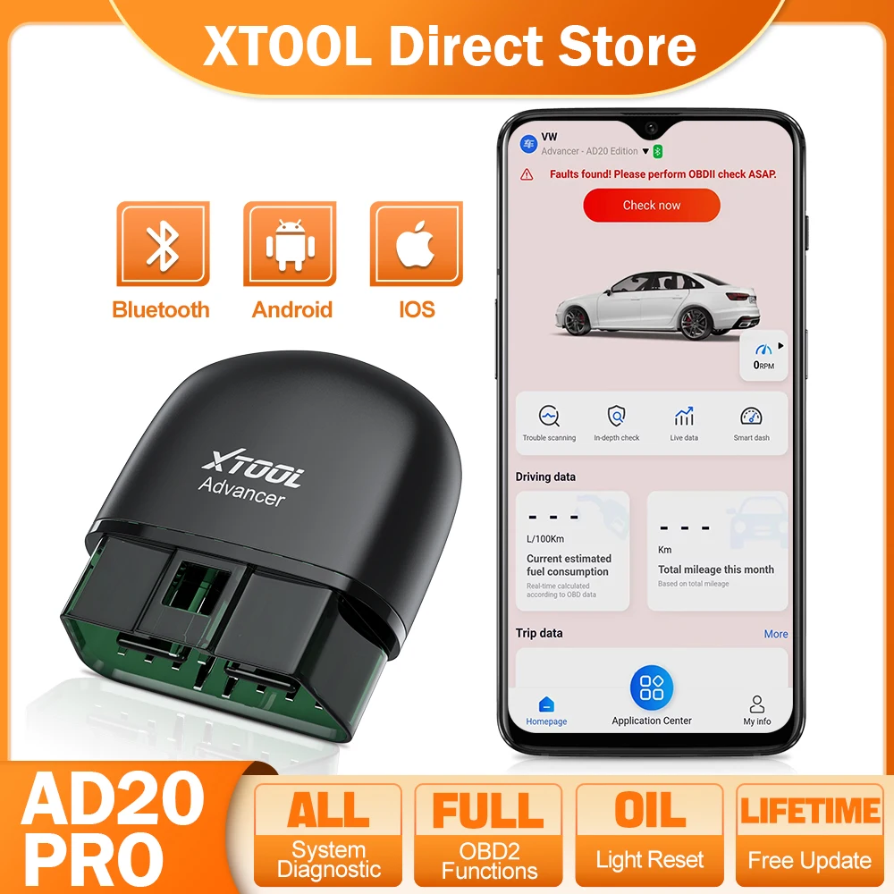 XTOOL Advancer AD20Pro Bluetooth OBD2 Scanner Car All System Automotive Diagnostic Tools Free Application Engine Check Oil Reset