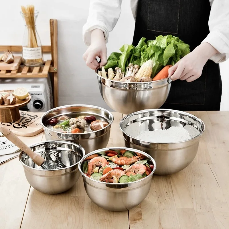 

201 кухонные миски для смешивания салата разных размеров из нержавеющей стали для хранения еды и приготовления пищи
