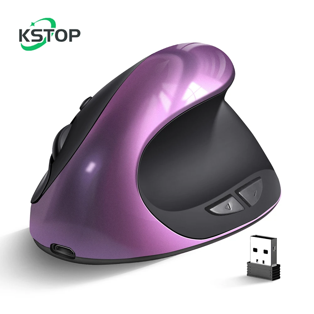 

KSTOP Wireless Mouse Vertical Ergonomic Mice 2.4G USB Rechargeable Bluetooth Mouse 1600 DPI For PC Computer Laptop Home Office