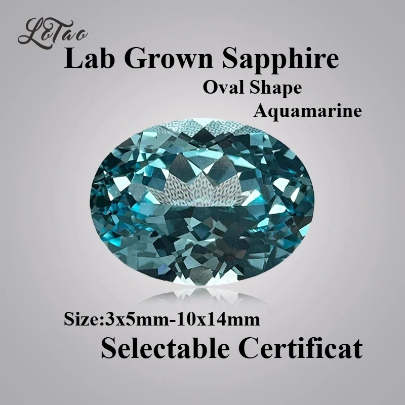 

Lab Grown Sapphire Oval Shape Aquamarine Charms Gemstones for DIY Pendant Ring Necklace Earrings Making Selectable Certificate