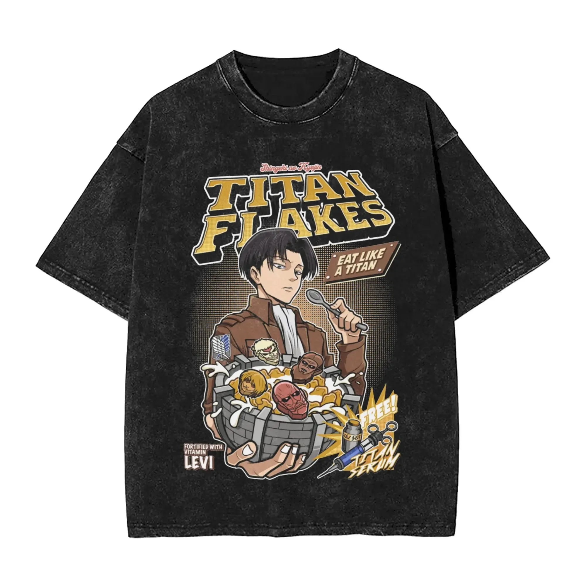 Anime Shingeki No Kyojin Reiner Braun Attack on Titan Graphic Print T-Shirt Men Women Retro Washed O-neck Cotton Summer New Tee