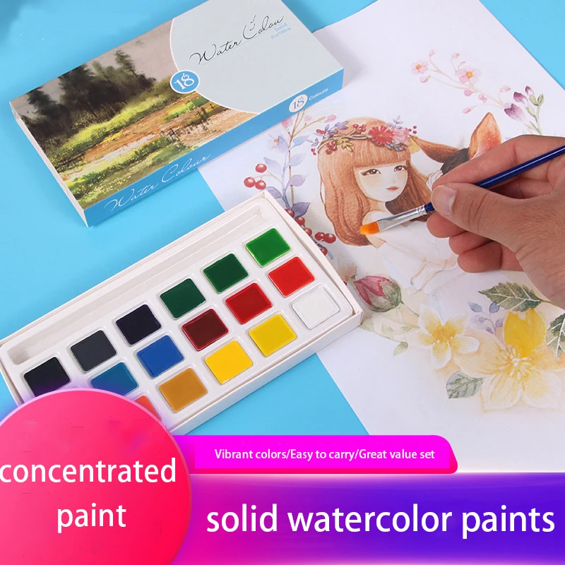 12/18/24/36 Colors Solid Watercolor Paint Set with Brushes, Portable Water Color Pigment for Kids Students Beginners Art Drawing
