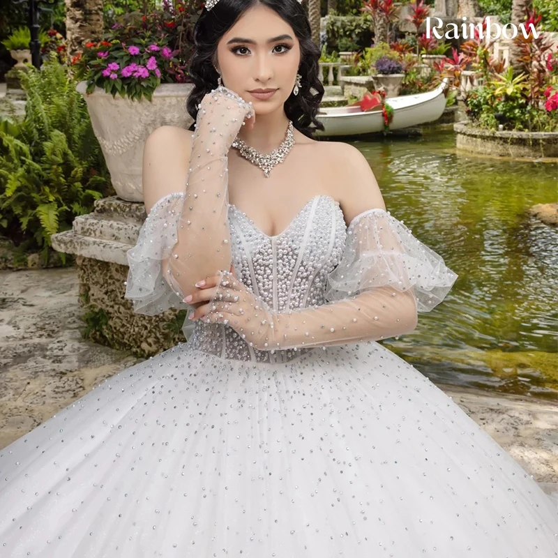 Vestido De quincea con hombros descubiertos, Organza con volantes y encaje bordado, Vestido De fiesta De graduación sin mangas, Vestido De Noche personalizado