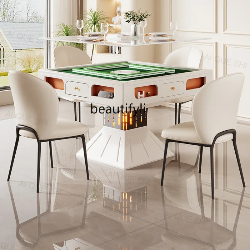 

Automatic rock slab heating mahjong table dining table light luxury silent mahjong machine integrated household