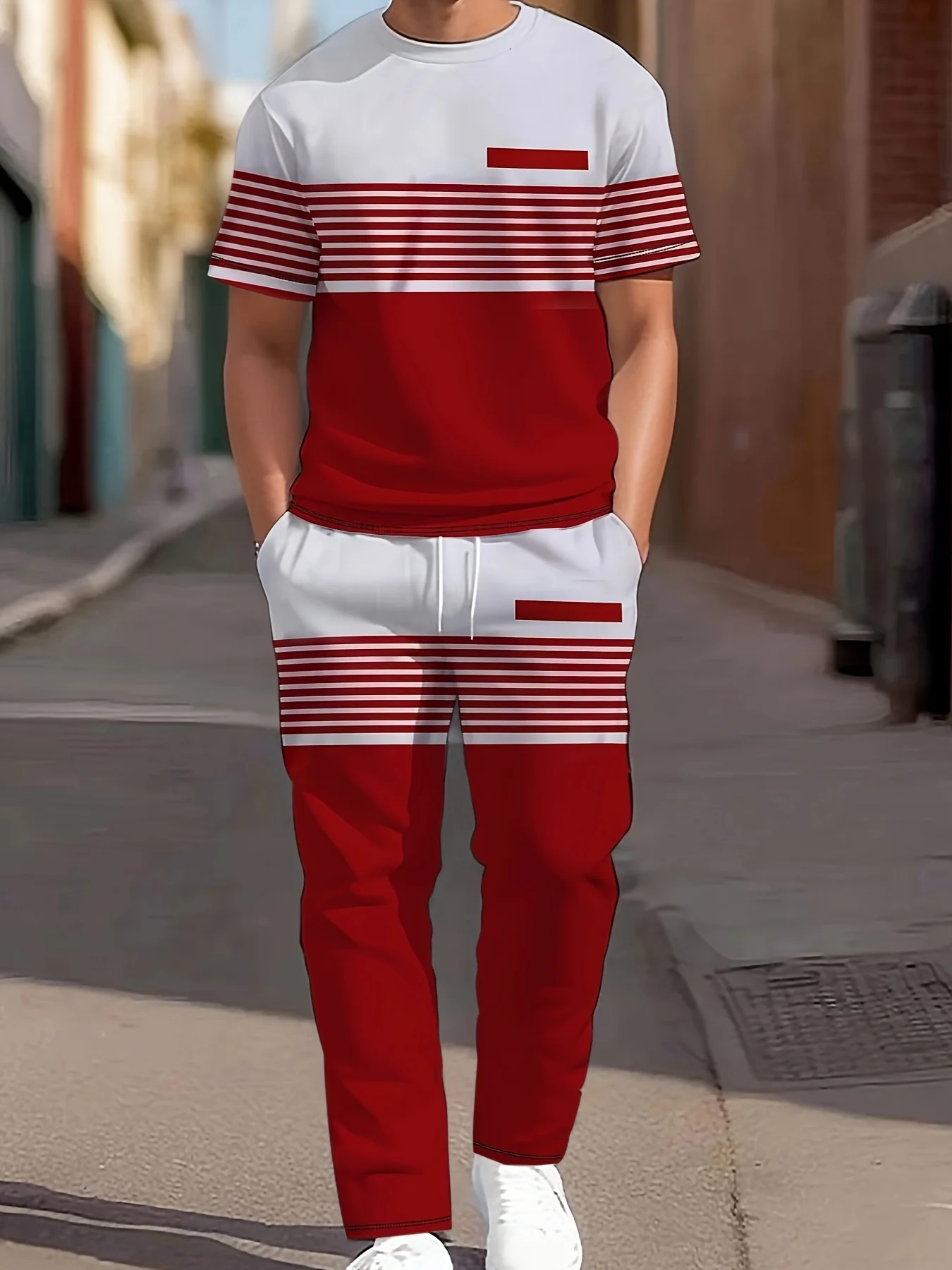 

The 2025 summer new men's suit features 3D striped printed casual fashionable lightweight and breathable clothing