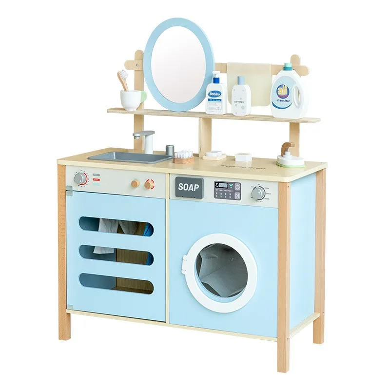 

Multifunctional Wood Material Washing Machine Toy Table Dresser Dryer Storage Cabinet Home Play Educational for Children
