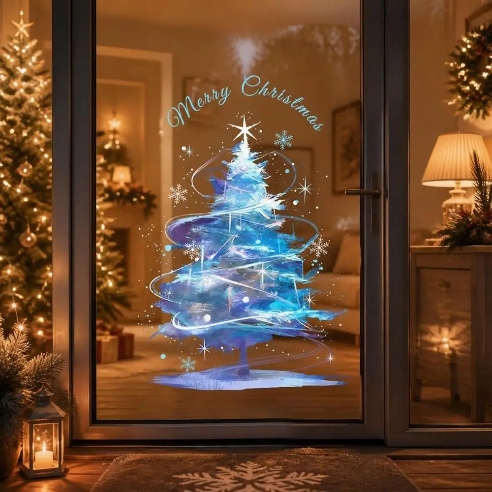 Holiday Glass Decals Christmas Window Stickers PVC Static Cling Christmas Window Decals Removable Christmas Tree Pattern